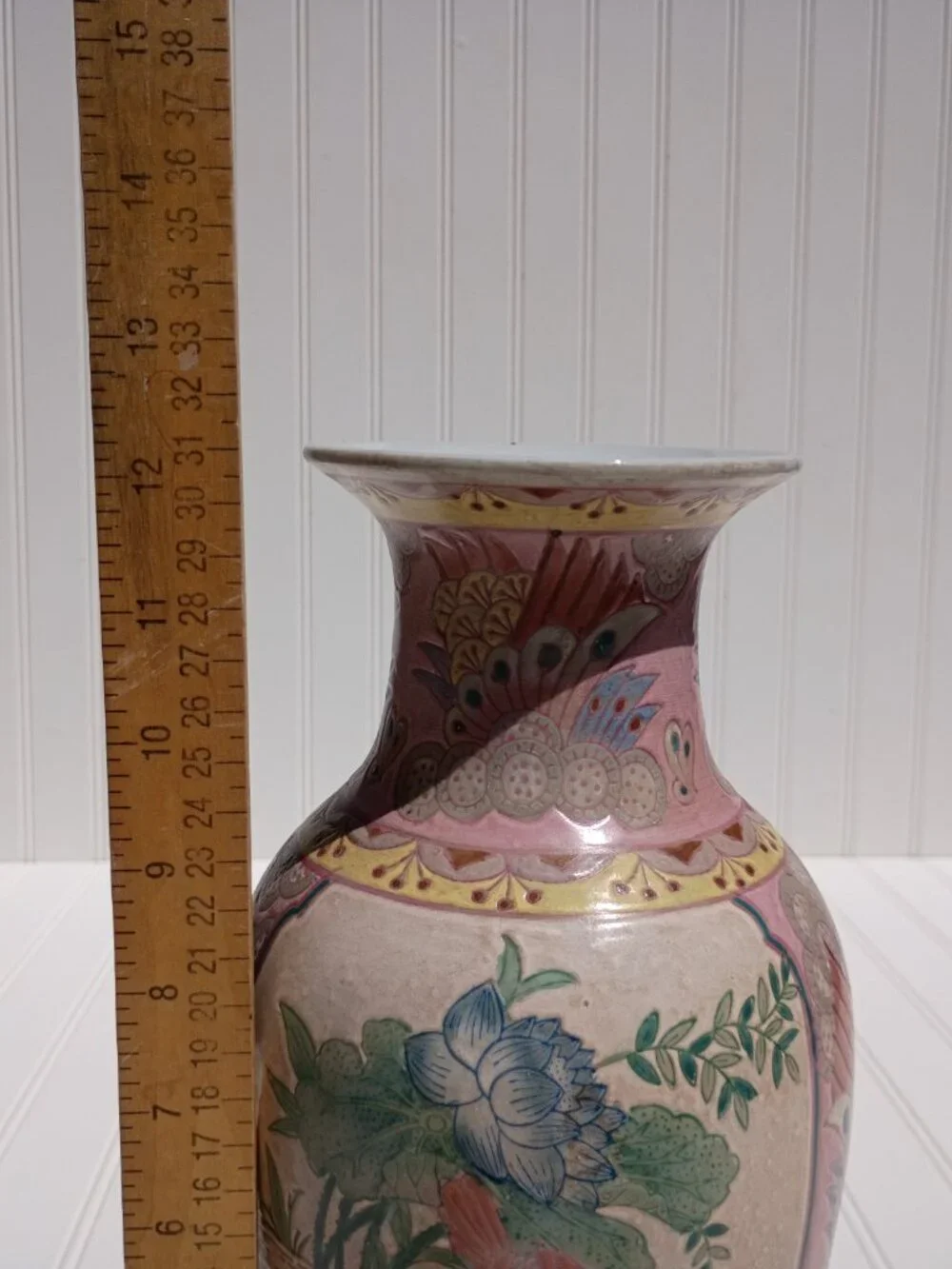 Vintage Pink Porcelain Vase Famille Rose Mandarin Ducks Lotus Flowers Chinese